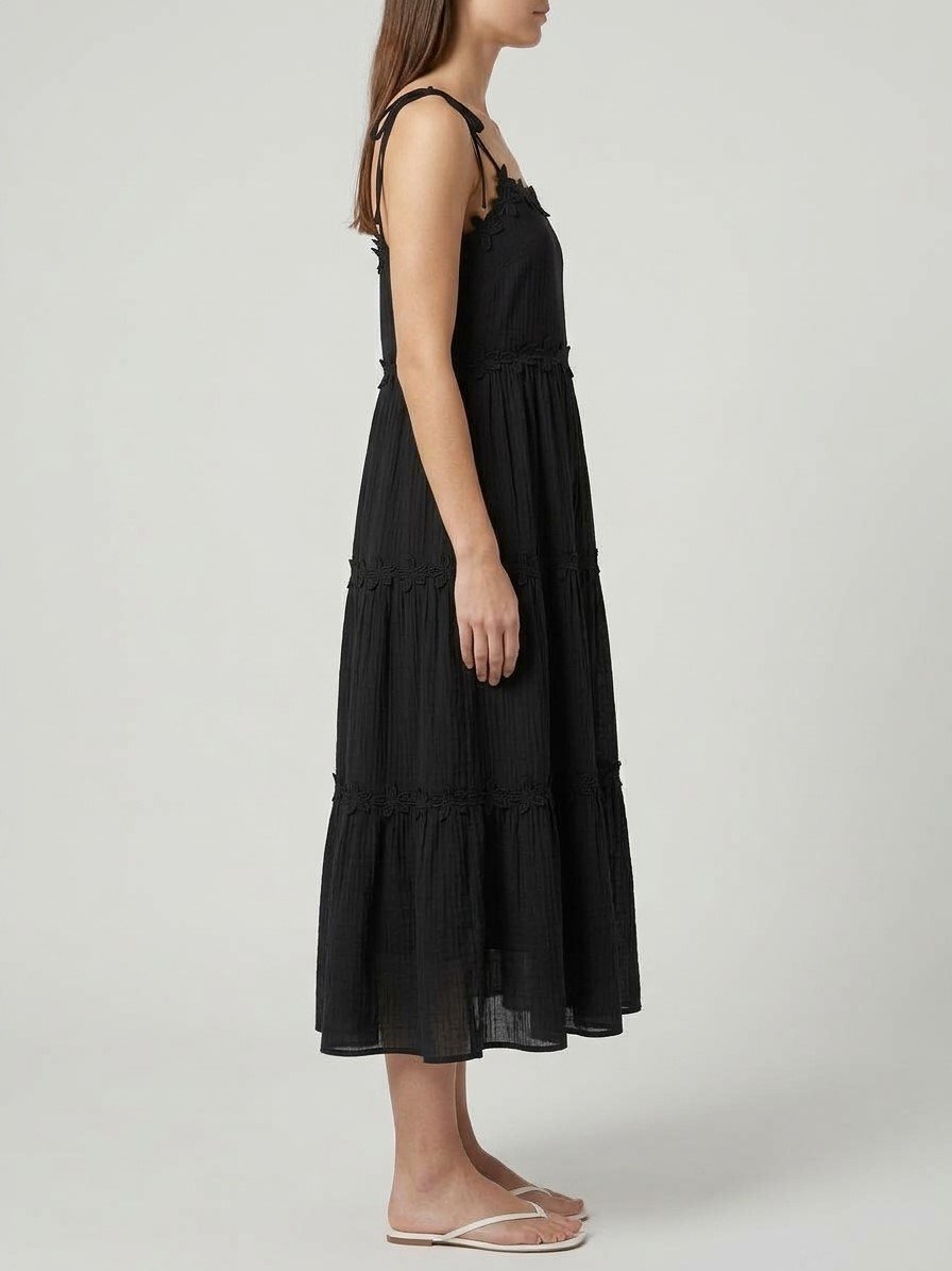 Women’s Sage Green Floral-Trim Maxi Dress