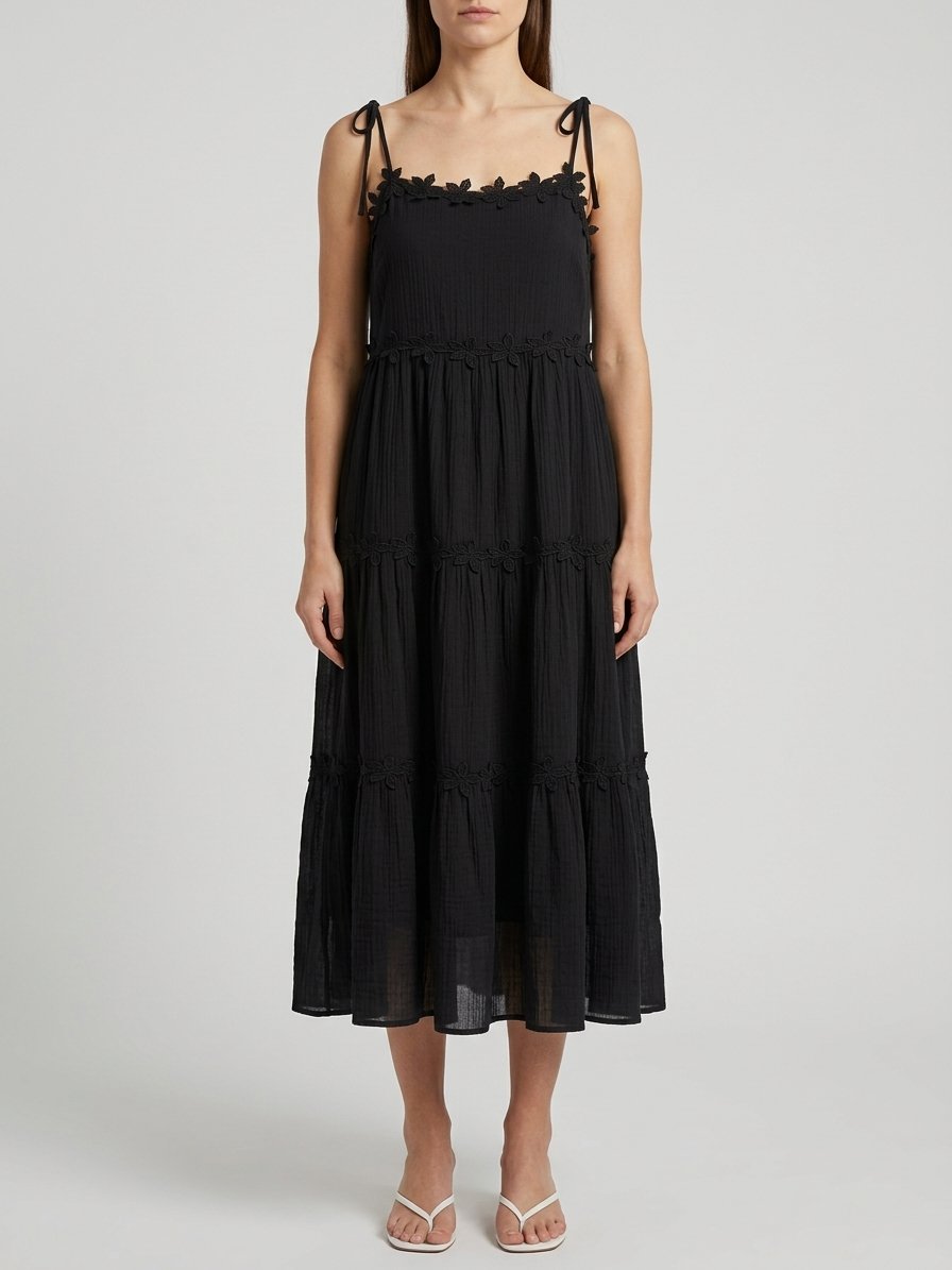 Women’s Sage Green Floral-Trim Maxi Dress