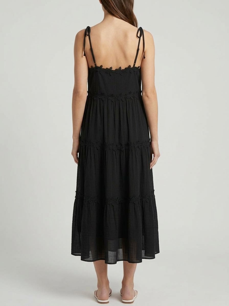 Women’s Sage Green Floral-Trim Maxi Dress