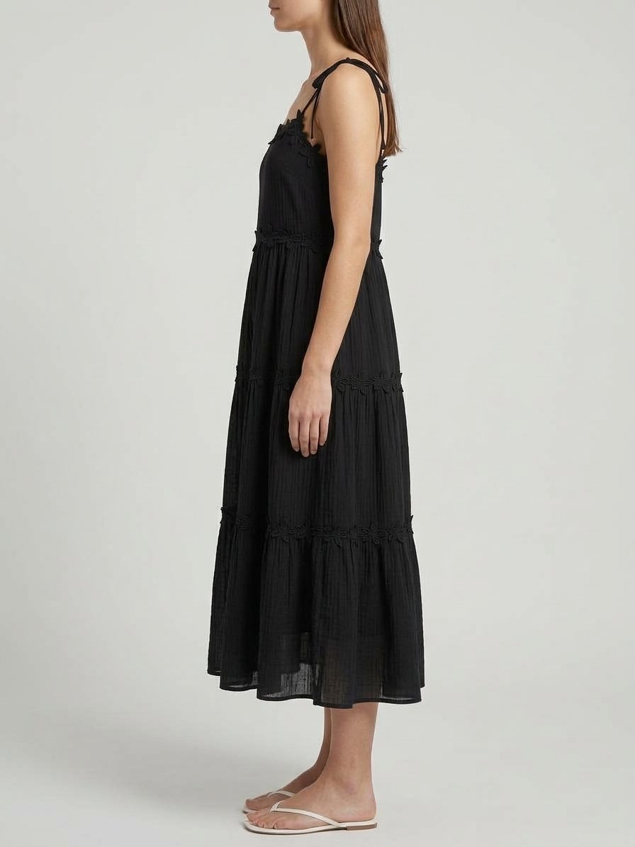 Women’s Sage Green Floral-Trim Maxi Dress