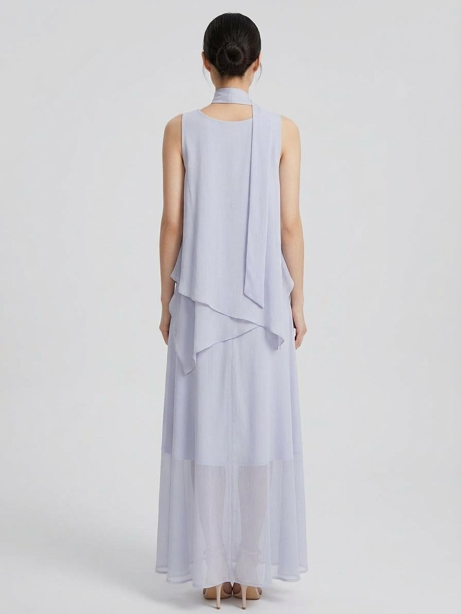 Women’s White Scarf-Detail Layered Maxi Dress