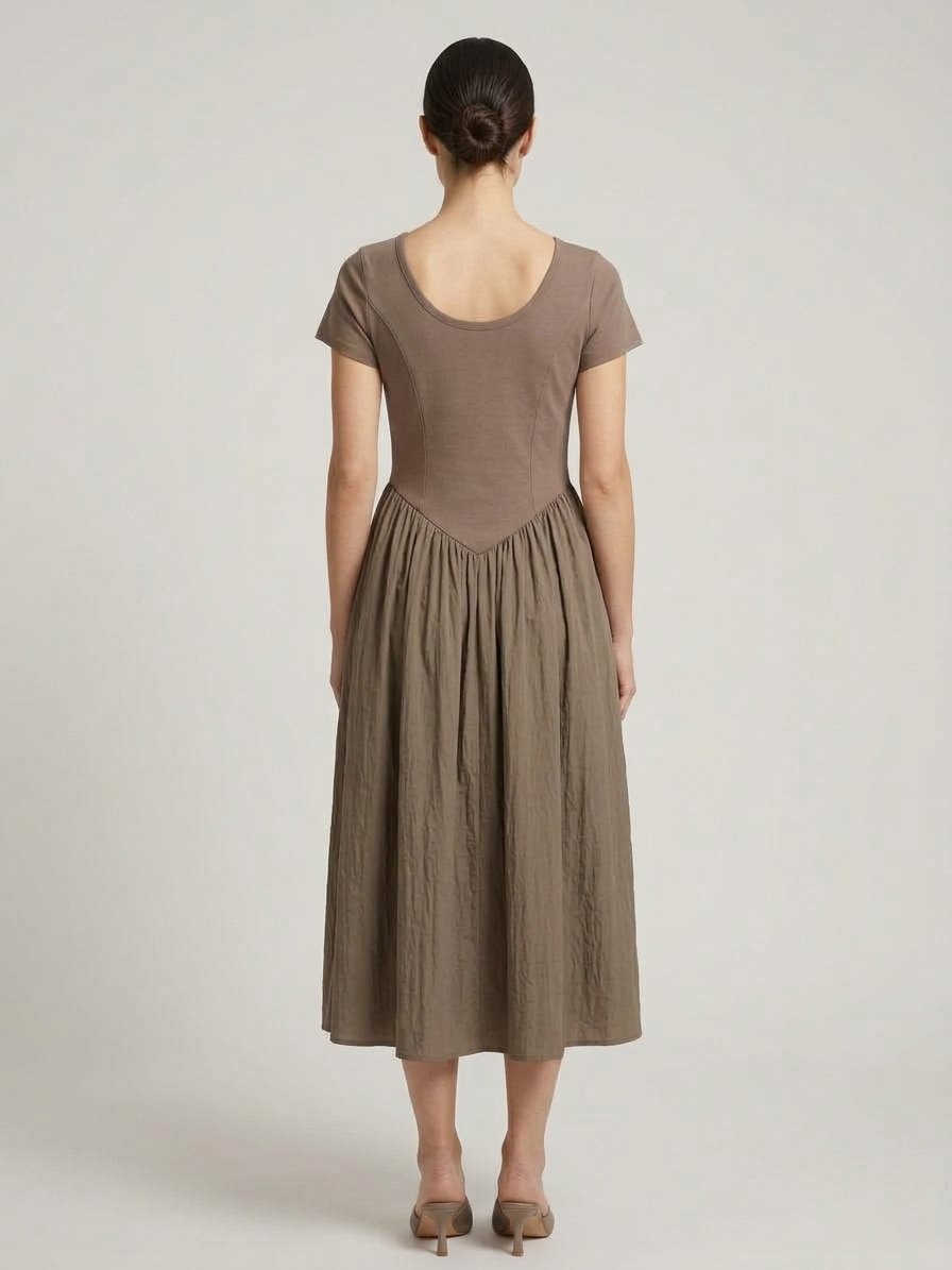 Women’s Taupe Button-Front Midi Dress