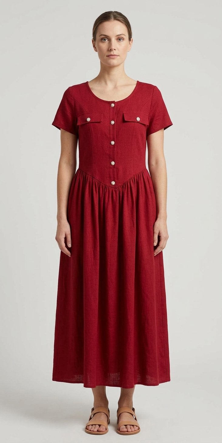 Women’s Taupe Button-Front Midi Dress