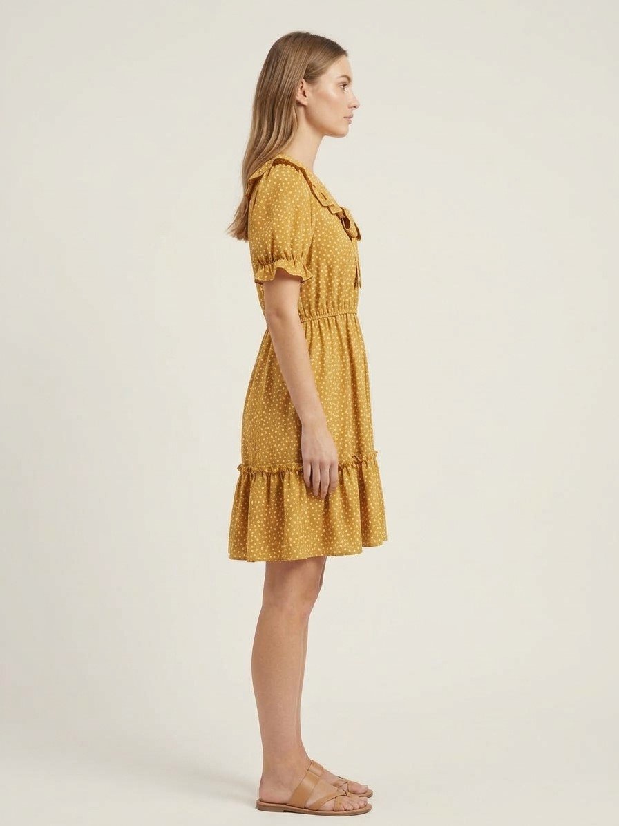 Women’s Peach Floral Ruffle-Collar Mini Dress