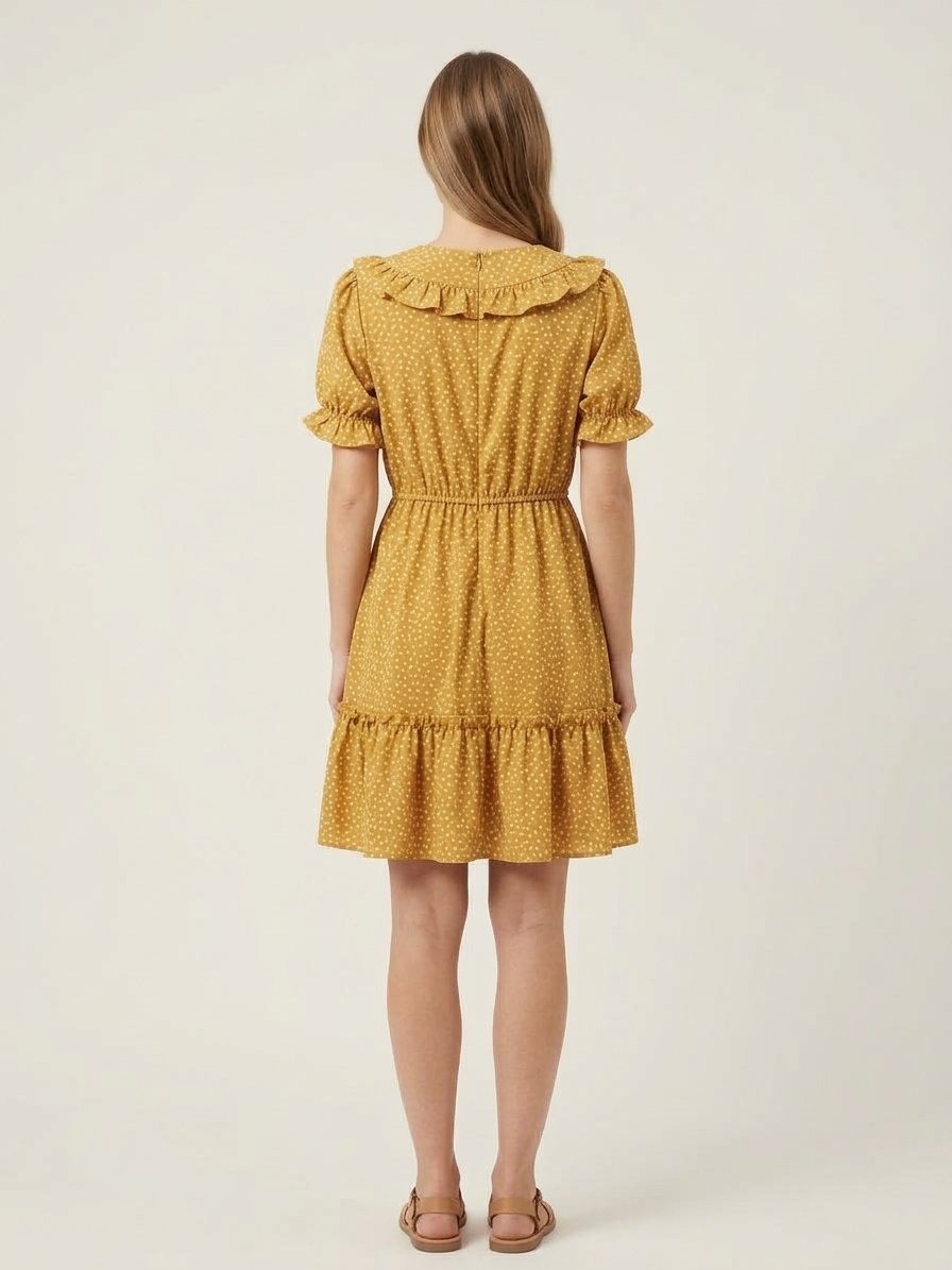 Women’s Peach Floral Ruffle-Collar Mini Dress