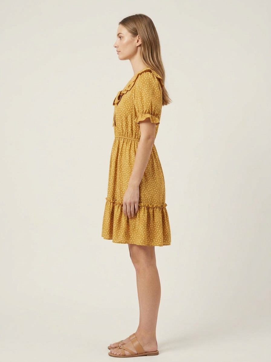 Women’s Peach Floral Ruffle-Collar Mini Dress