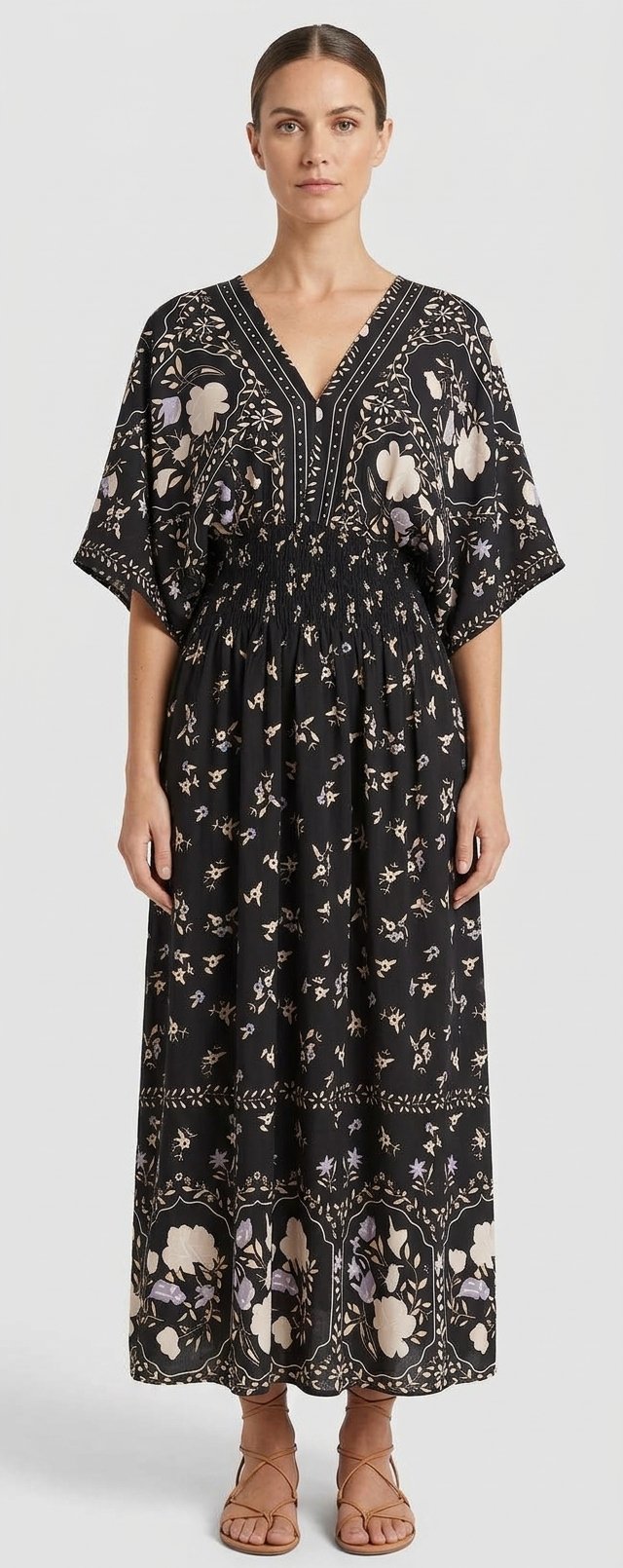 Women’s Red Paisley Medallion Smocked Maxi Dress