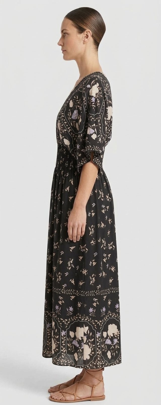 Women’s Red Paisley Medallion Smocked Maxi Dress
