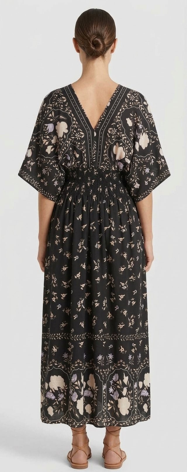 Women’s Red Paisley Medallion Smocked Maxi Dress