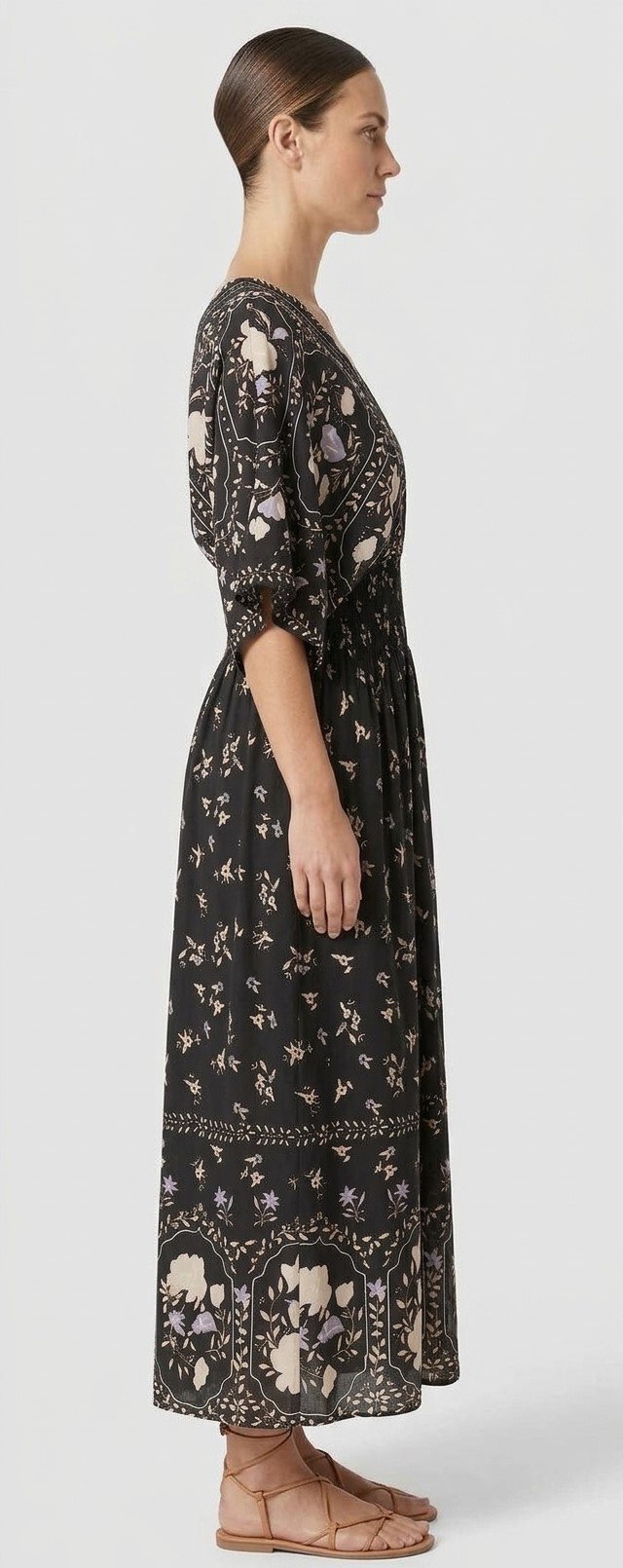 Women’s Red Paisley Medallion Smocked Maxi Dress