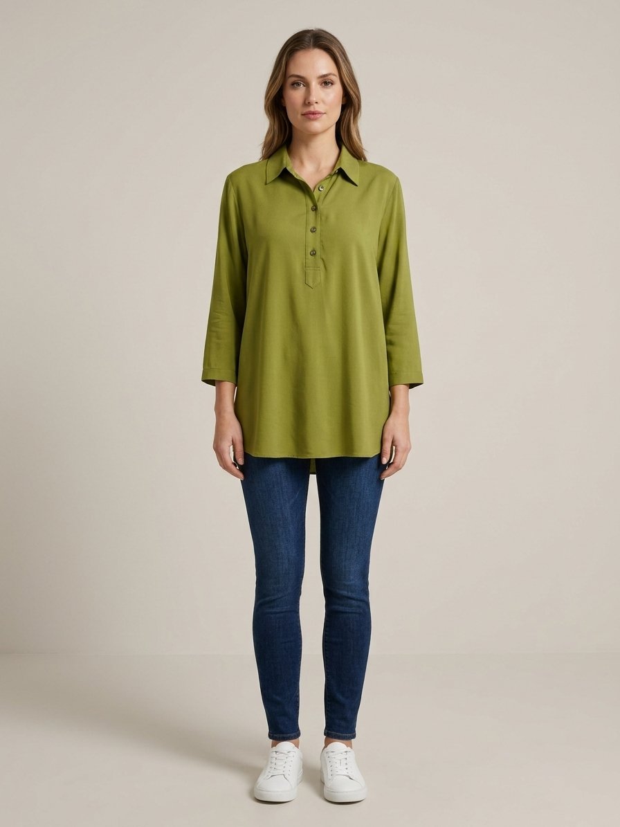 Women’s White 3/4 Sleeve Popover Shirt