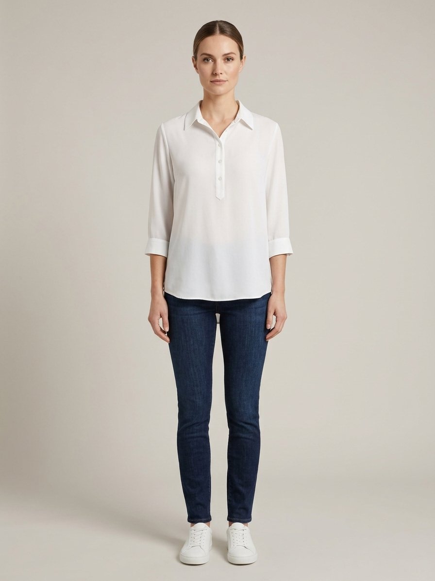 Women’s White 3/4 Sleeve Popover Shirt