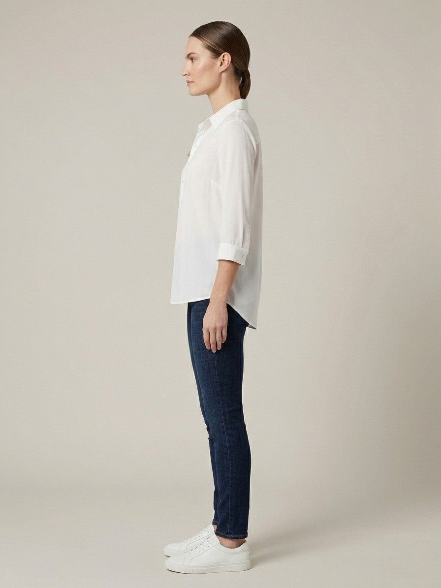 Women’s White 3/4 Sleeve Popover Shirt