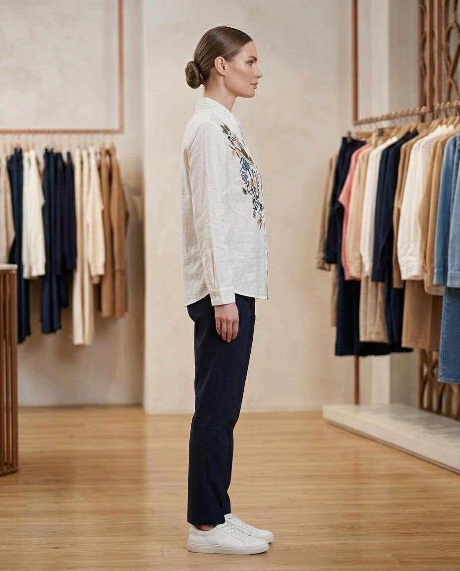 Women’s White Lace Collar Embroidered Shirt