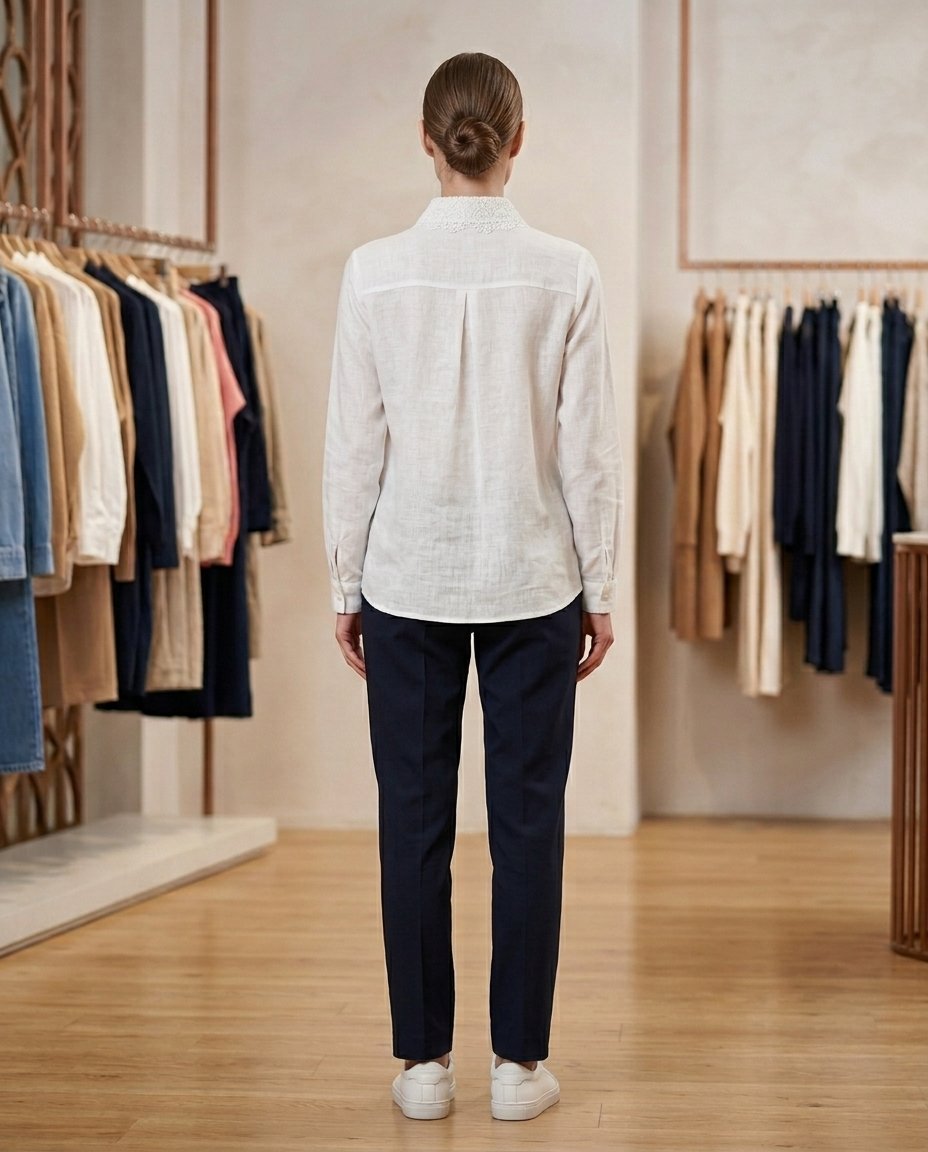 Women’s White Lace Collar Embroidered Shirt