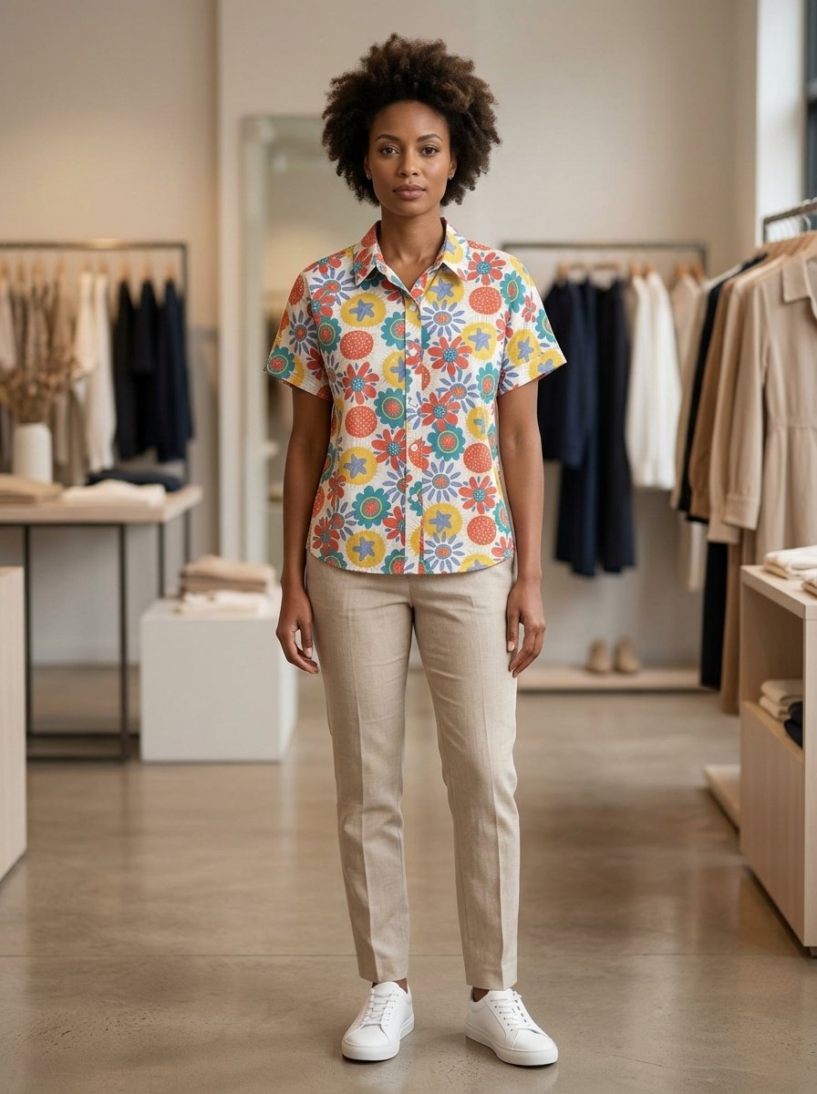 Women’s Retro Floral Short Sleeve Shirt