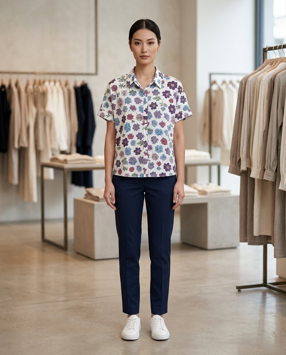 Women’s Retro Floral Short Sleeve Shirt